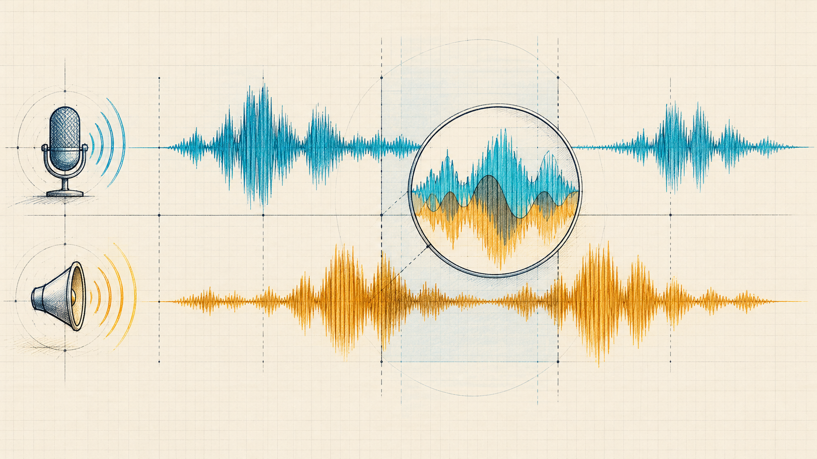 Two overlapping audio timelines illustrating simultaneous listening and speaking